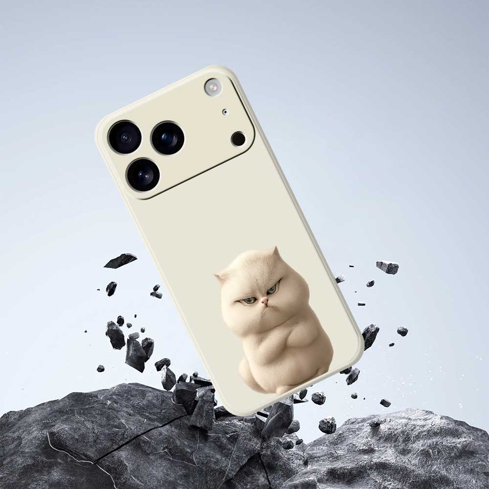 For iPhone 17 Pro Case Angry Cat Pattern Printing Straight Edge TPU Phone Back Cover