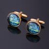Funny Glass Cabochon Art Picture Cufflinks Van Gogh The Starry Night  Pattern Round Sleeve Button