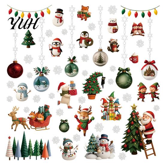 Removable Wall Stickers for Bedroom 2Pcs Christmas Static Window Cling Stickers, PVC Snowman Penguin Scratch Resistant Walls Bell Decals Glass,