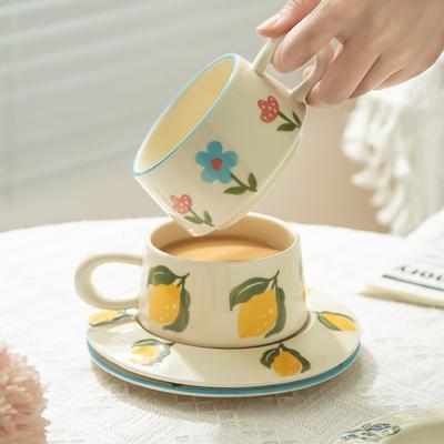 Ins floral premium κεραμικό ρετρό σπίτι κεραμικό φλιτζάνι καφέ πιατάκι υψηλής αξίας φλιτζάνι νερού δώρο γενεθλίων χρώμα υπό σμάλτο