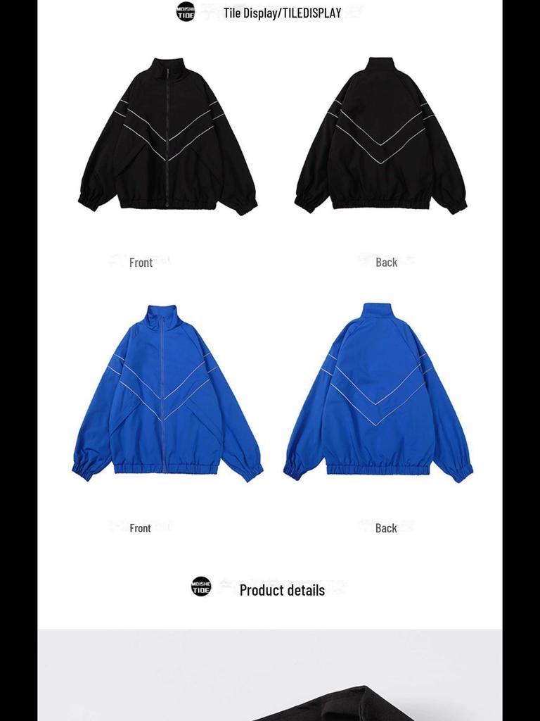 Reflektierende Sportjacke mit Streifen für Herren – Frühling, lässig für Teenager, amerikanischer High-Street-Stil, Unisex-Option.