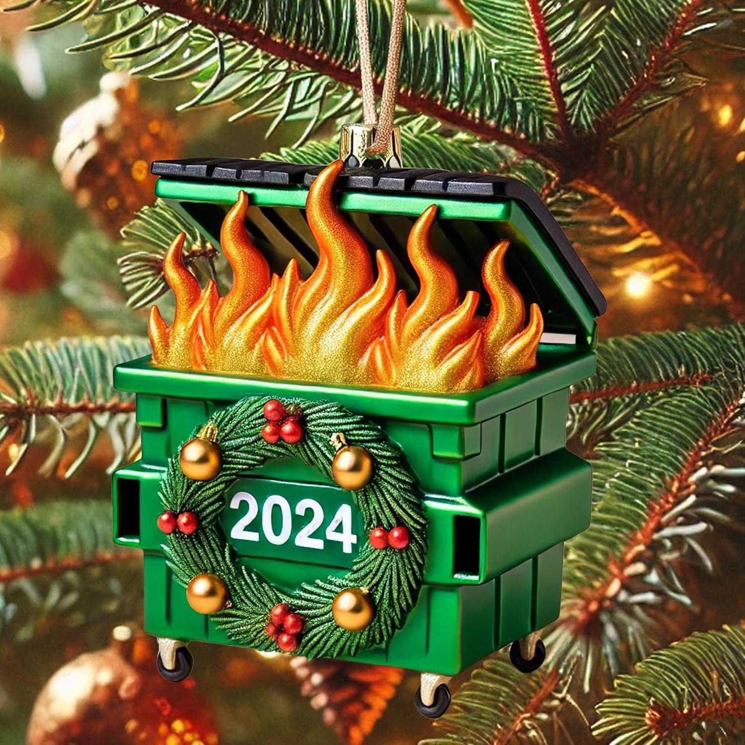 

Mini 2D Acrylic Dumpster Fire Pendant Ornament Home Christmas Tree Window Hanging Decor Gift For Coworkers Family Ornament 8cm