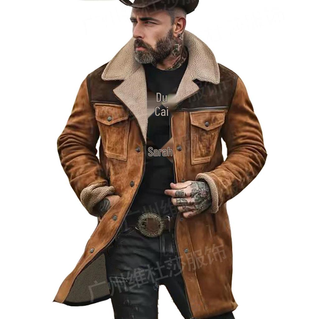 Men's 2026 Autumn/Winter Suede Patchwork Jacket with Multi-Pocket Zipper