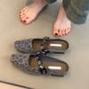 Sheepskin version~ Low-heeled square head half slippers women's diamond one-word leather bag head shoes elegant temperament women's shoes