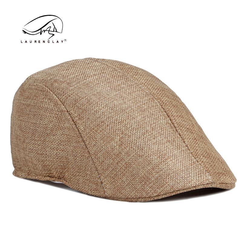 Pánský jednoduchý lehký plátový baret s imitací konopí, britský retro letní prodyšný kachní jazyk vpředu, klobouk pro seniory