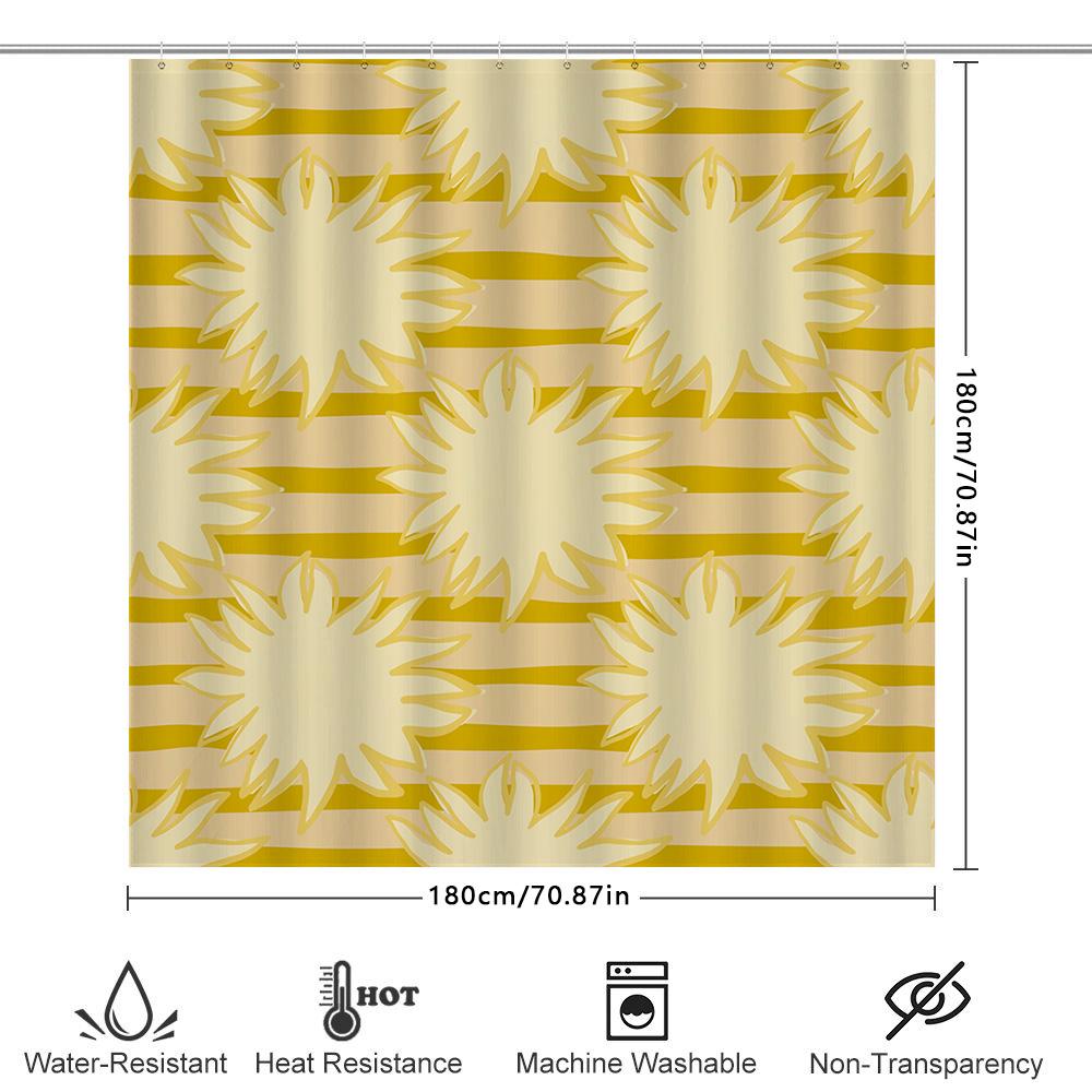 Moderner Sunburst Duschvorhang Wasserdicht Heimdekoration Badezimmer-Liner Gelbe Streifen Muster Duschwand Fliesen Rückwand Remo