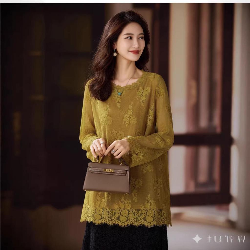 2025 Herbst Stilvolles Große Größen Damen Spitze Durchbrochen Lockerer Überwurf Top