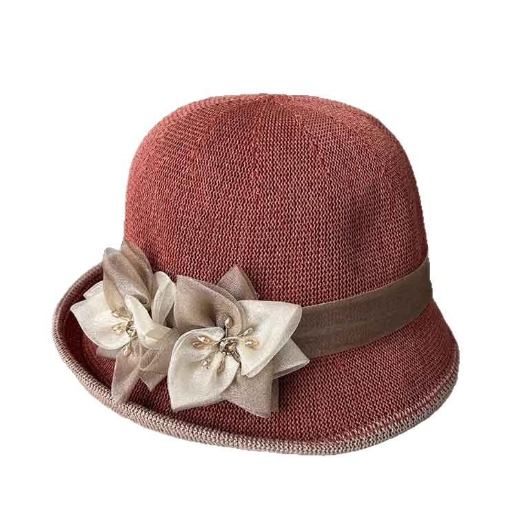 Spring and summer curled top hat, women's thin breathable small edge basin hat, fashionable flower versatile travel sun hat