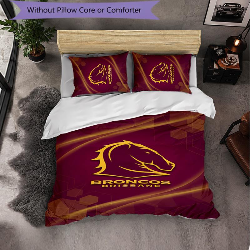 Set Biancheria da Letto in Microfibra con Fantasia Brisbane Broncos 3 Pezzi Decorazione Copripiumino per Camera da Letto Uso Domestico