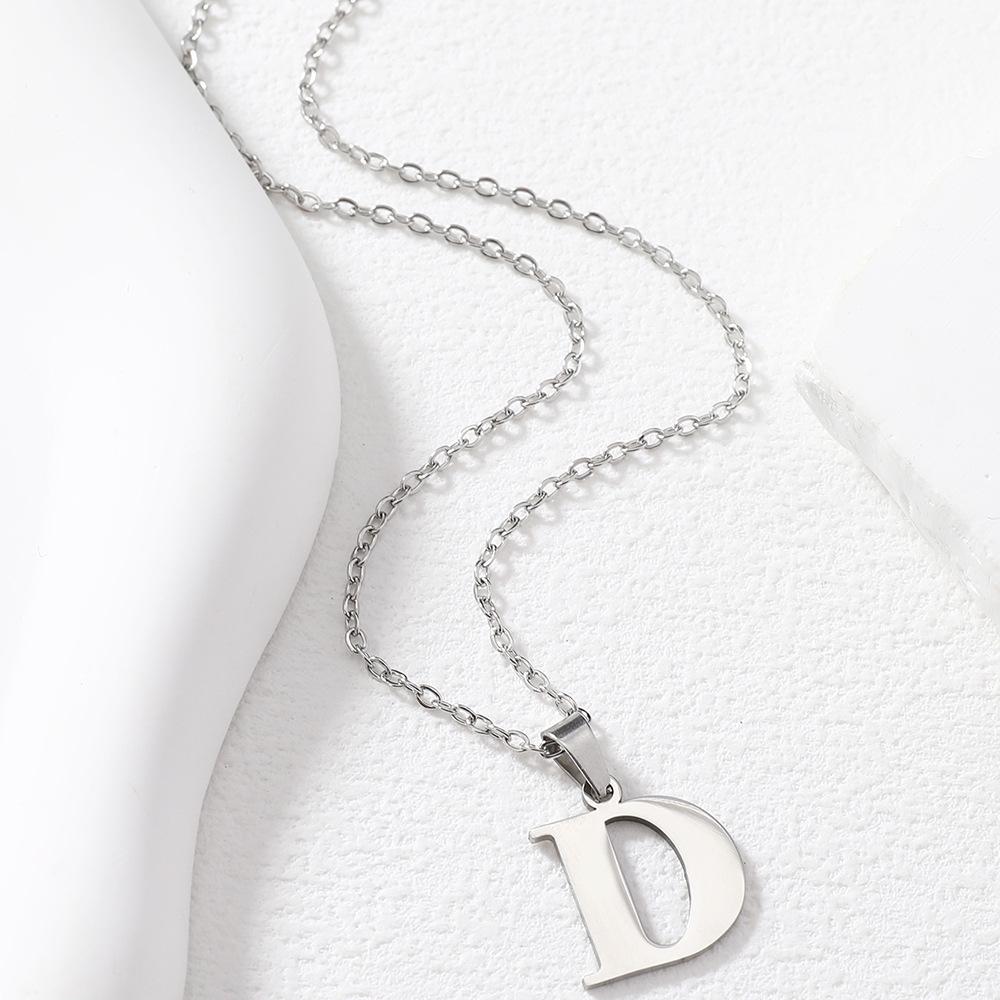 Polished Stainless Steel Alphabet Necklace - Women's Daily Wear Clavicle Chain