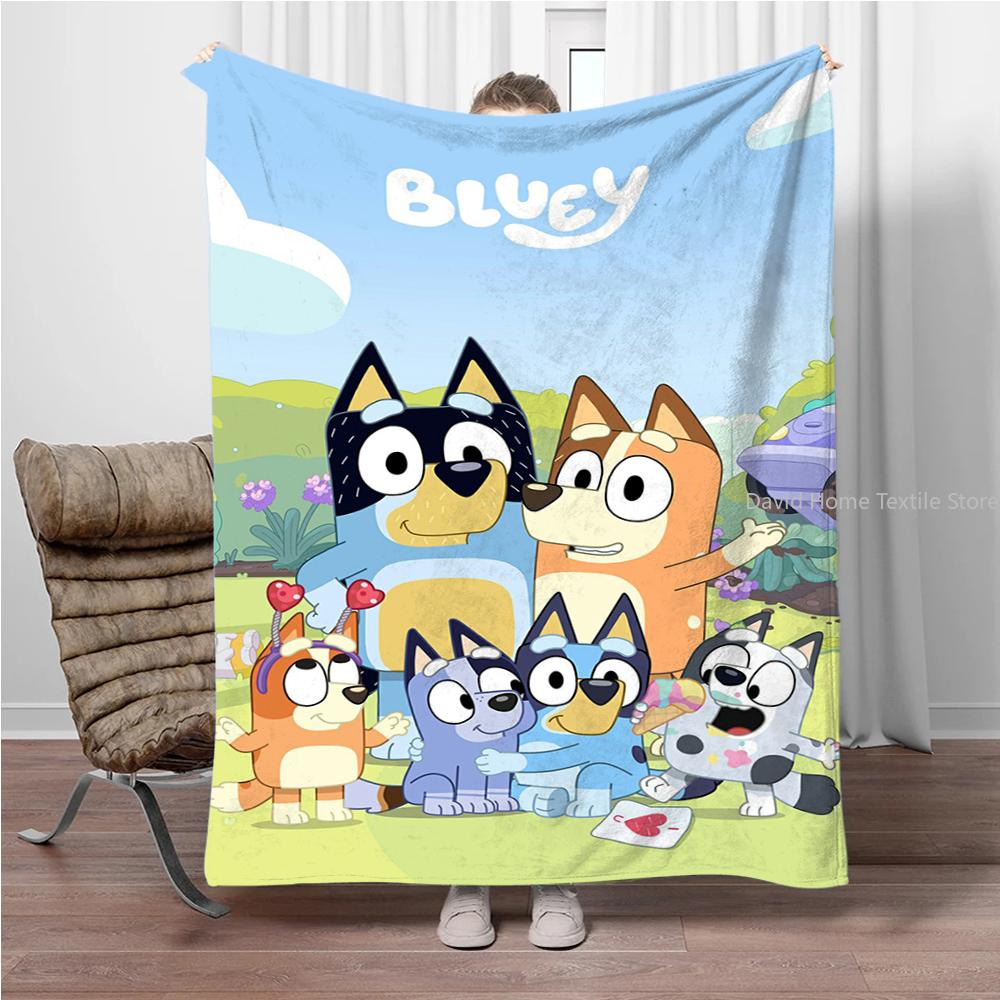 MINISO Disney-Bluey Cartoon Decke Flauschiger Flanell Kinder und Erwachsene Sofa Plüsch Tagesdecke Überwurf Mittagsdecke für Sofa Bett Geschenk