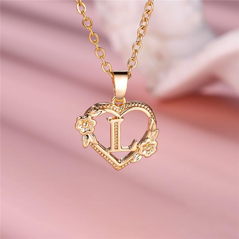 Cute Female A-Z Letter Pendant Necklace Yellow Gold Color Wedding Jewelry Gift For Women