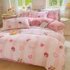 Romantic Floral Love Heart Duvet Cover Queen 4 Pcs Kawaii Strawberry Bedding Set For Girl Teen Reversible Pink Comforter Cover