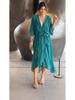 2026 European Women's Lace-up Batwing Sleeve Long Dress, Plus Size, Solid Color, Irregular Hem