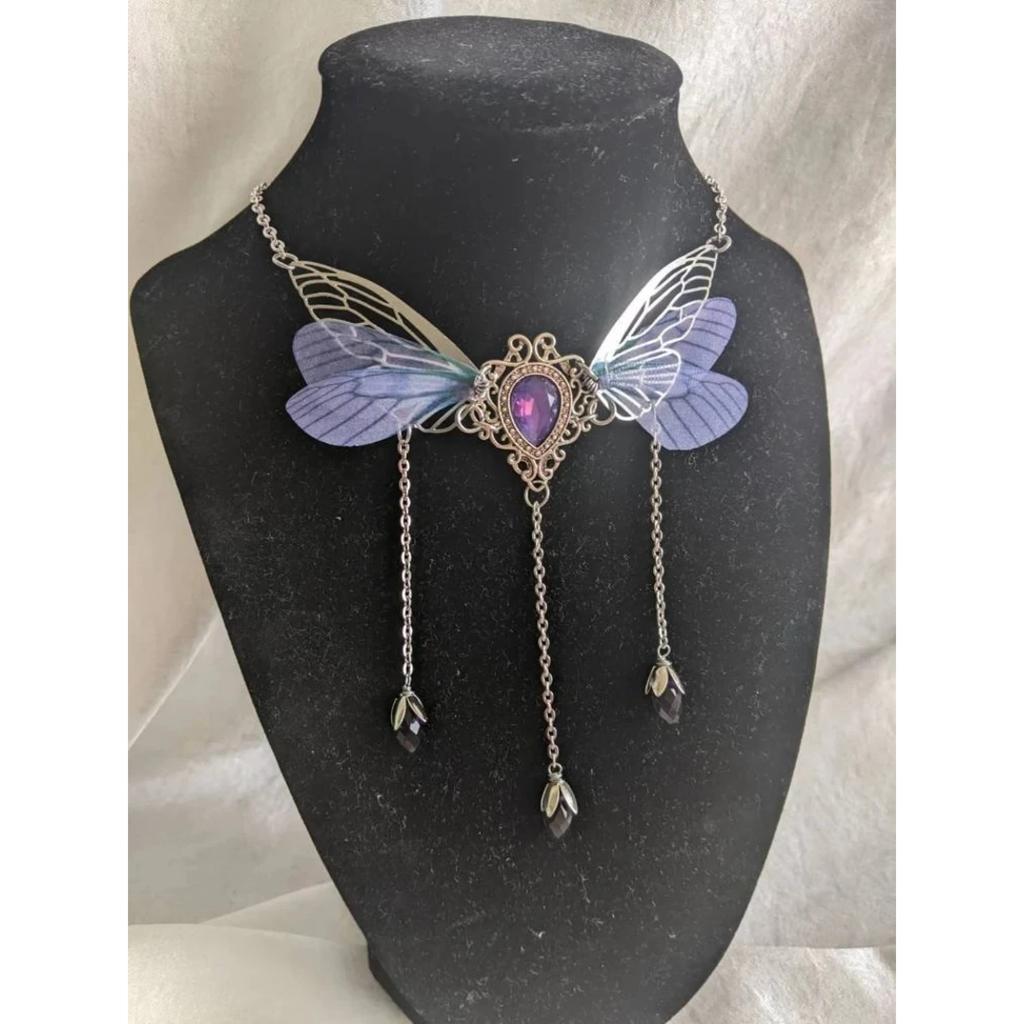 Enchanted Faerie Queen Necklace Wing Charm Goth Aesthetic Fashion Necklaces Y2k Summer Jewelry