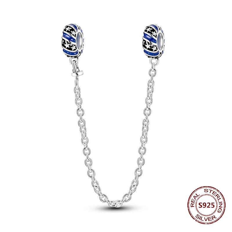925 Silver Star Moon Bracelet Ocean Safety Chain with Colored Zircon Beads DIY Fine Jewelry for Women