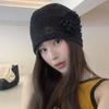 New Rose Flower Knitted Hat Side Flower Drawer Hat Mesh Pile Hat Showing Face Small Bag Head Hat
