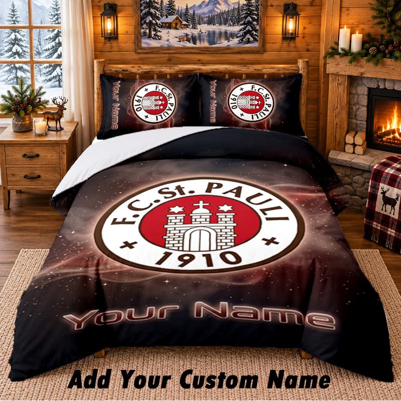 FC St. Pauli Muster Bettwäsche 3-teiliges Set mit individuellem Namen, Bettlaken und Kissenbezügen für das Schlafzimmer zu Hause