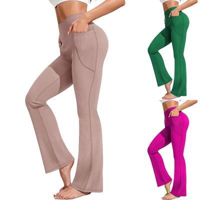 Women  Elastic High Waist Pant Casual Active  Fit Wide Leg Long Pants Trousers With Pockets