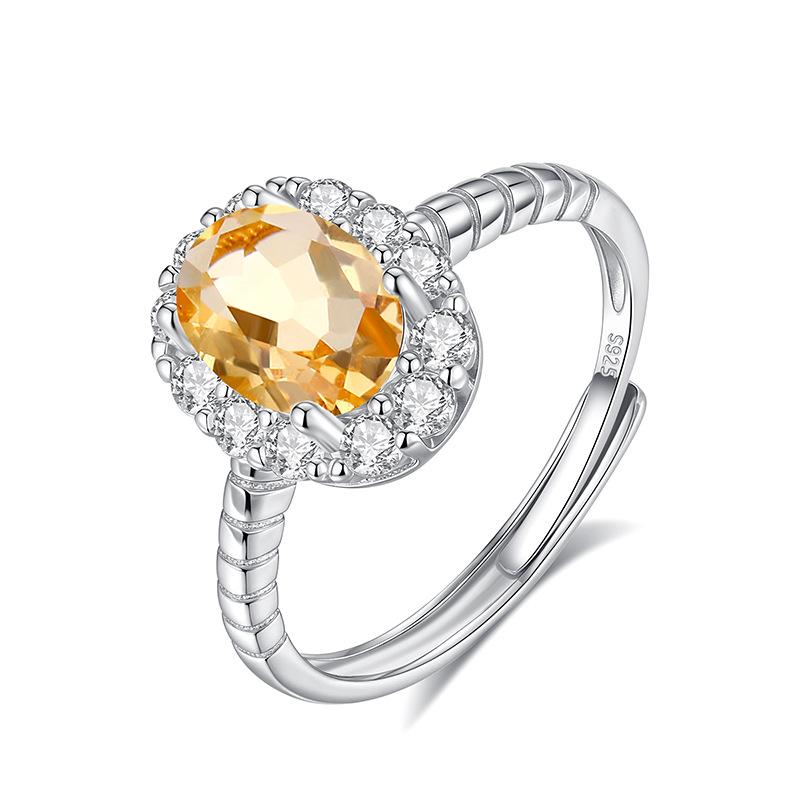 S925 Silver Oval Gemstone Ring, Adjustable Cubic Zirconia Women's Fashion Jewelry
