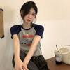 Women's Crew Neck Raglan Short Sleeve Crop Top Slim Fit Color Block Heart Letter Print T Shirt Summer Y2K Fresh Daily Blouse