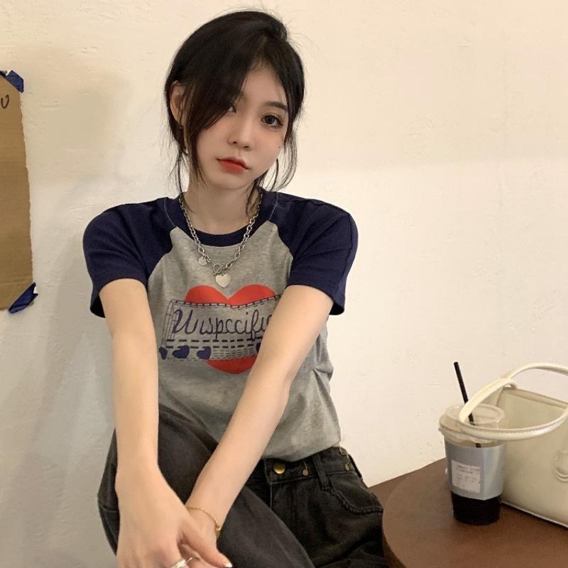 Short Slim-fitting and Thin Printed Short-sleeved Bottoming Shirt, New Summer Top