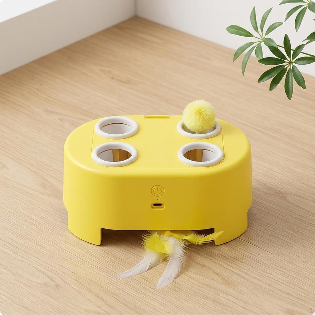 Rechargeable Interactive Cat Toy Low-Profile with Feathers Portable Easy