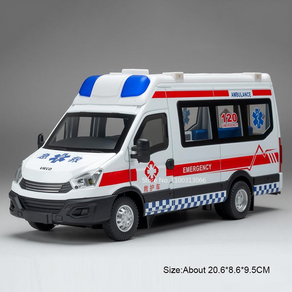 1:24 Scale School Bus Ambulance Police Car Models Toys Cars with Pull Back Light Sound Miniature Vehicle Children's Day Gifts