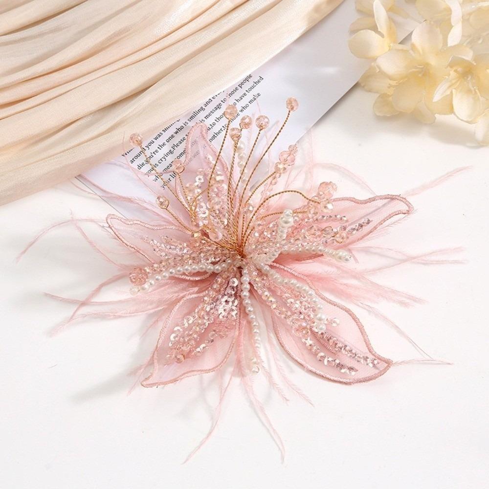 Vintage Sequin Lace Feather Hair Clip Mesh Beads Flower Hairpin Headwear Edge Clip Bridal Wedding Headwear Girl/Women