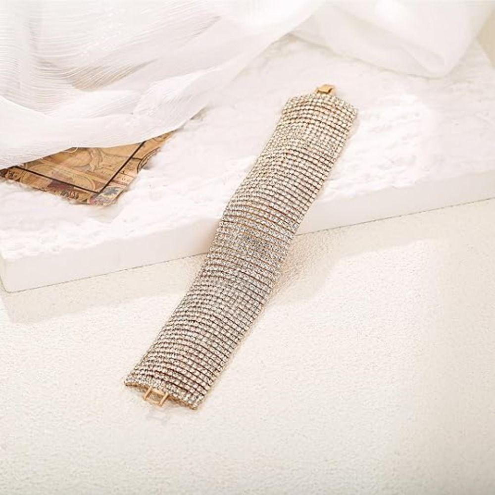 Nový třpytivý masivní stříbrný náramek Šperky Doplňky Zlatá barva Křišťálový náramek Párty náramek Šířka 3,3 cm Náramek s kamínky