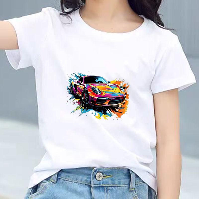 Graffiti Sports Car Graphic Tee Kids 100 Cotton Crew Neck Muticolor T Shirt Short Sleeve Breathable Top For Boys Girls Children