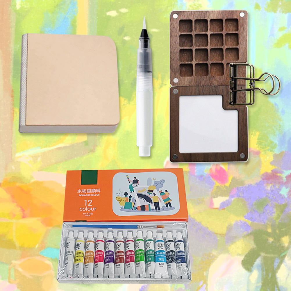 Travel Paint Palette Pocket Artist Watercolor Set Mini Watercolor Palette Set Wooden Grid Paint Box Gift for Kids