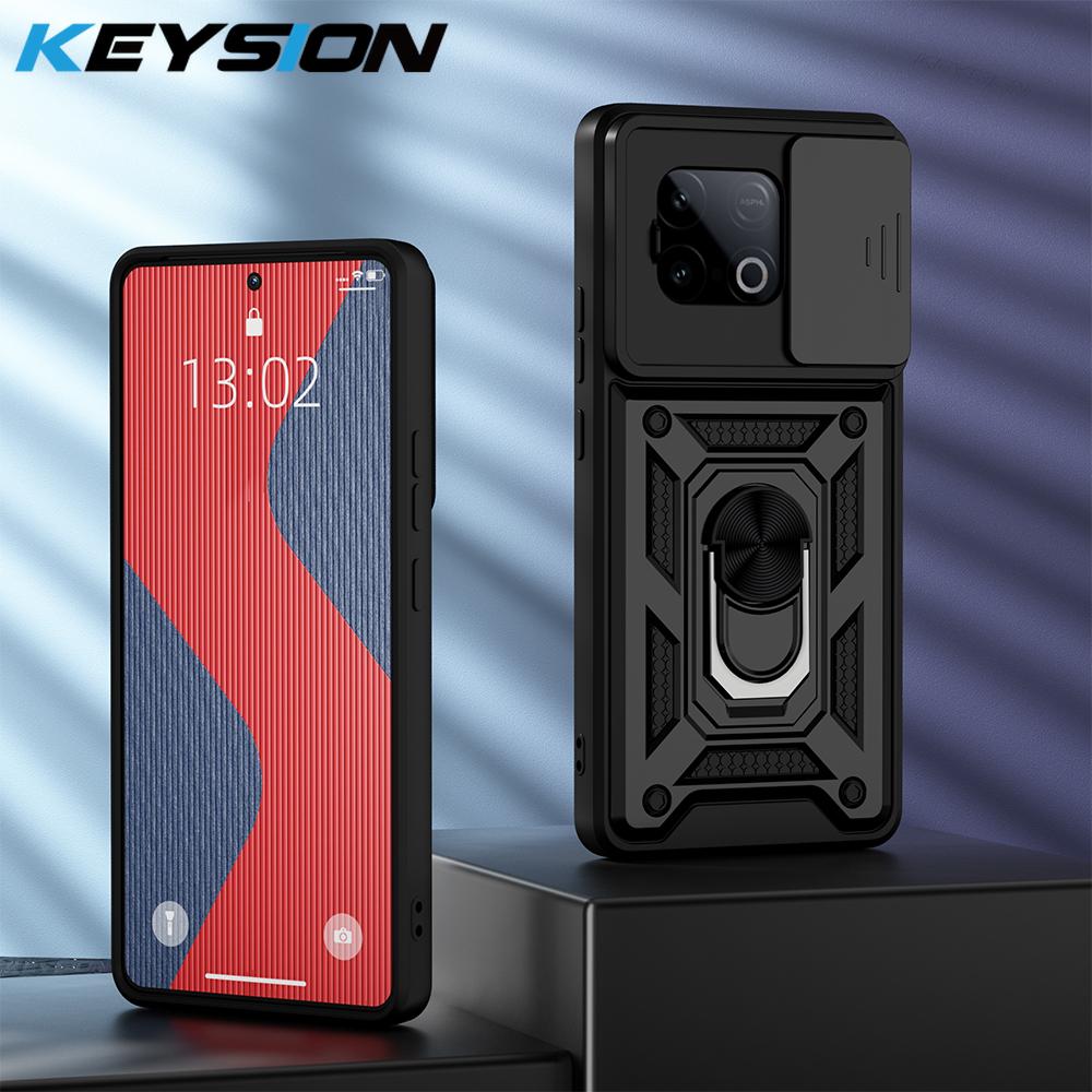KEYSION Shockproof Case for IQOO Z10 Turbo Pro 5G Slide Camera Lens Protection Ring Stand Phone Back Cover for IQOO Z10 Turbo 5G