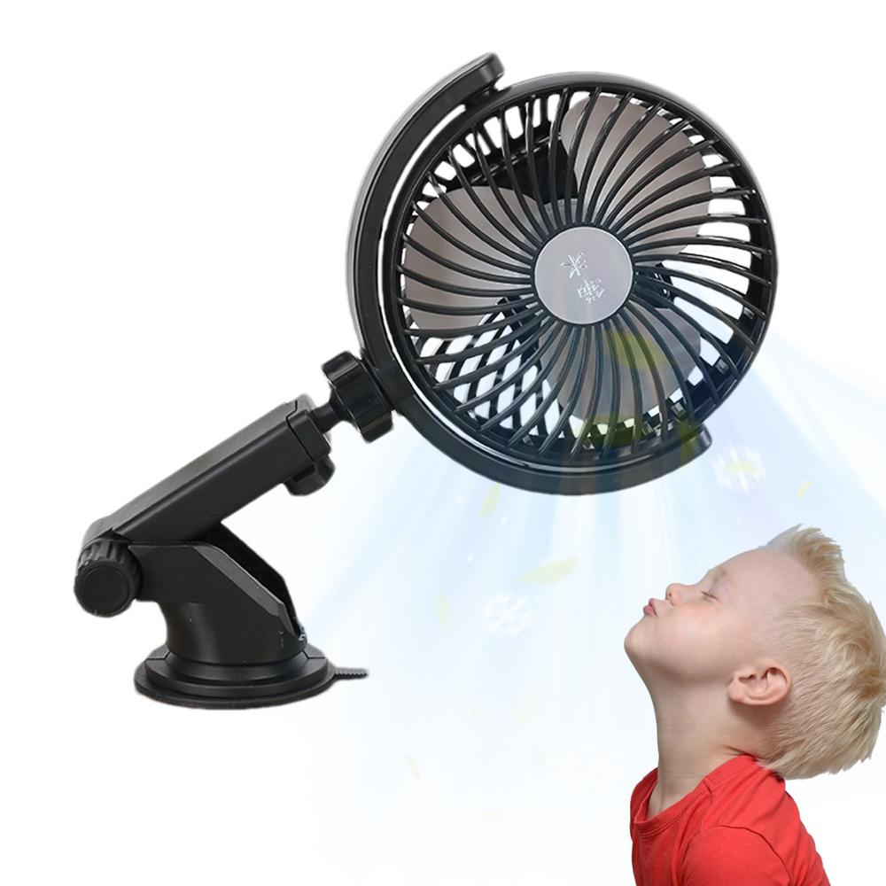 USB Car Fan Rechargeable Fan Portable Rechargeable Powerful 3 Speed Suction Cup 360 Adjustable Ventilating Air Circulation For