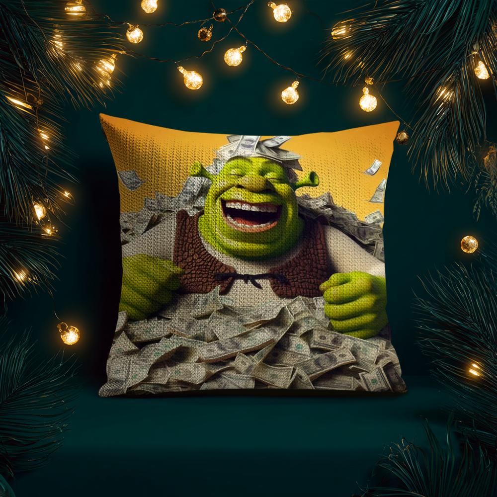 Funny Cartoon S-Shreks Pillow Case Natural Linen Organic Fabric Double-Sided Printing Breathable Perfect For Home Decor