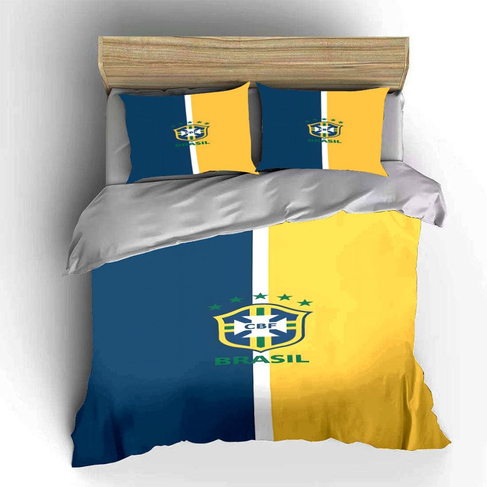 Blue-yellow Brazil logo design. Bedding sets Duvet cover sets Duvet covers Pillowcases(1*Duvet Cover 2*Pillowcases without duvet insert)