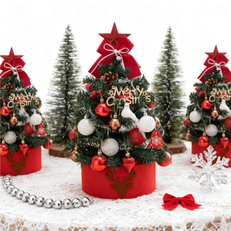 Mini Table Top Christmas Tree with LED Light Ornaments Small Tabletop Christmas Tree Artificial Christmas Home Decorations