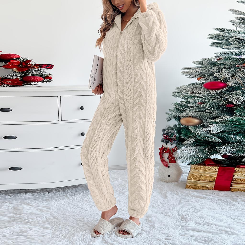 Women's Fashion Solid-Color Homewear Plush Comfortable One-Piece Pajama
