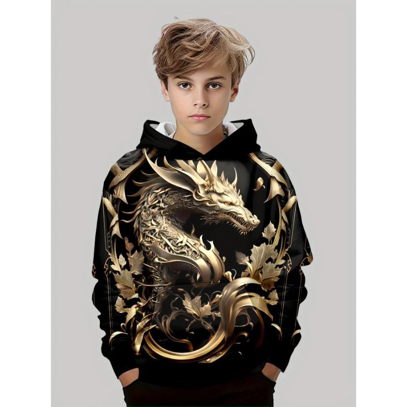 Autumn 3D Dragon Printed Hoodies Fashionable Casual Sports Long Sleeved Children's Boy Hooded Sweatshirts