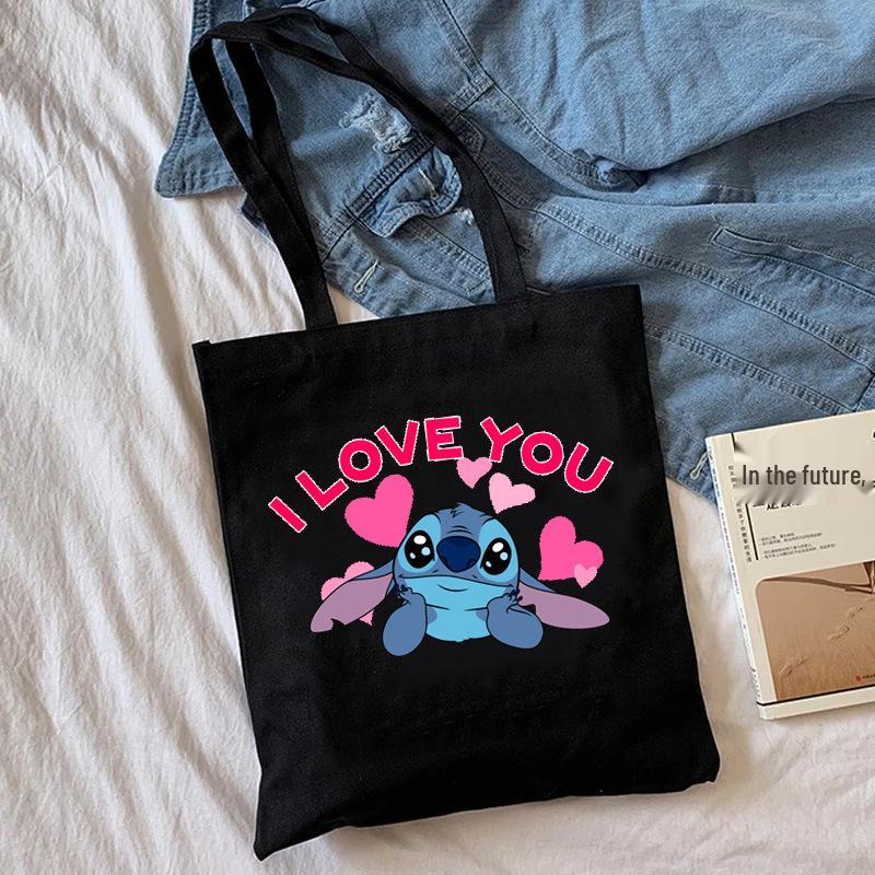 Lilo & Stitch Print Canvas Shoulder Backpack and Shopping Bag