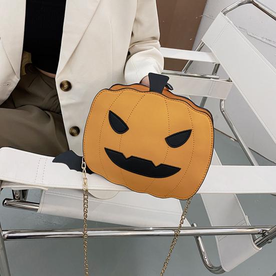 Halloween Pumpkin Bag Spooky Pumpkin Purse Crossbody Pumpkin Bag with Chain Shoulder Strap for Parties or Trick-or-Treating