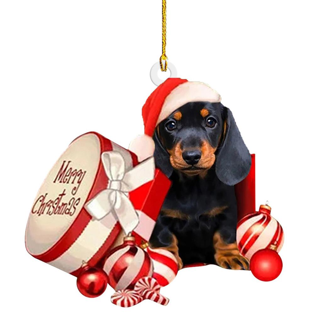 Festival Dachshund Hanging Charm Acrylic Christmas Tree and Car Interior Decoration Decorative Pendant for Indoor