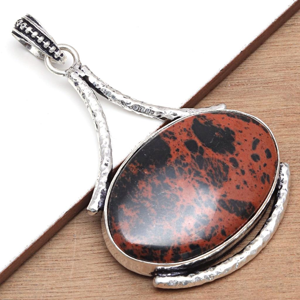 Mahagoni Obsidian Handgefertigt Damen Unisex Silberschmuck Anhänger 2.5