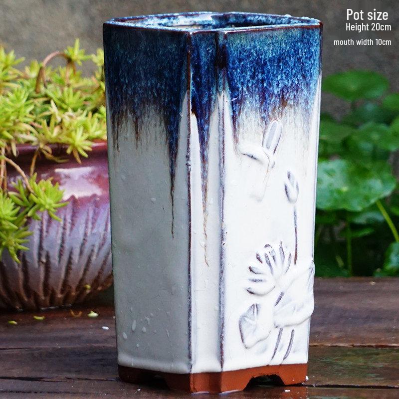 Yixing Zisha Coarse Pottery Flower Pot with Feet: Large Ceramic Succulent Planter for Green Plants & Flowers.