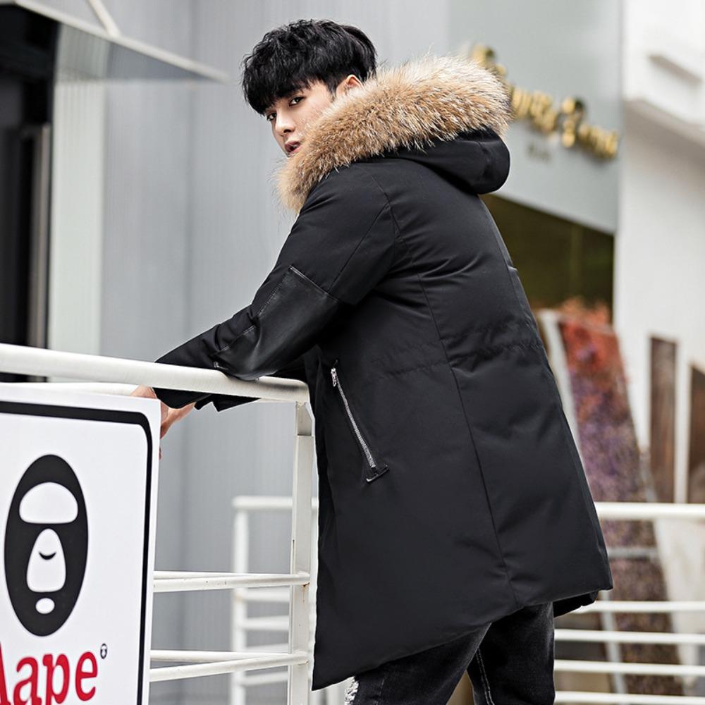 Winter new down jacket men's medium and long hooded raccoon fur collar fashion duck down thermal top jacket men