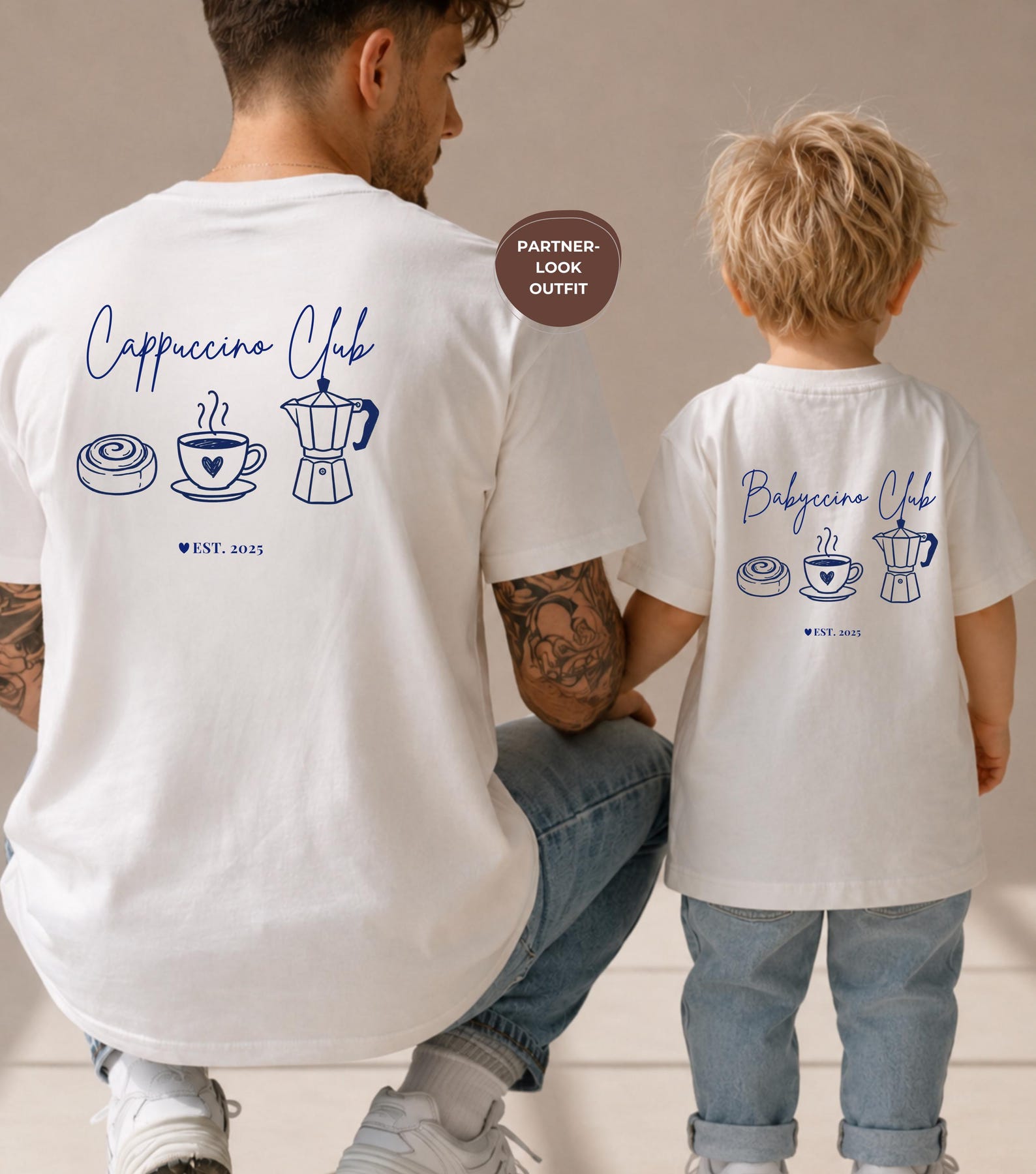 Matching T-shirt set Cappuccino/Babyccino Club – Dad & Baby – Gift for Dad and Baby – Birthday present L