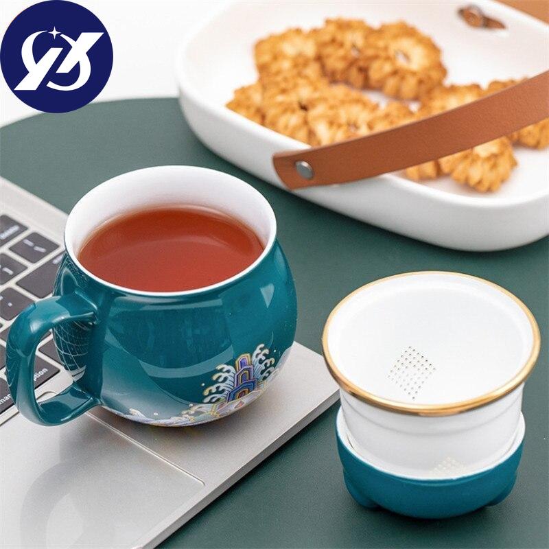 Ceramic Teacup with Infuser and Lid Portable Travel Coffee Cup with Filter and Bag 320ML