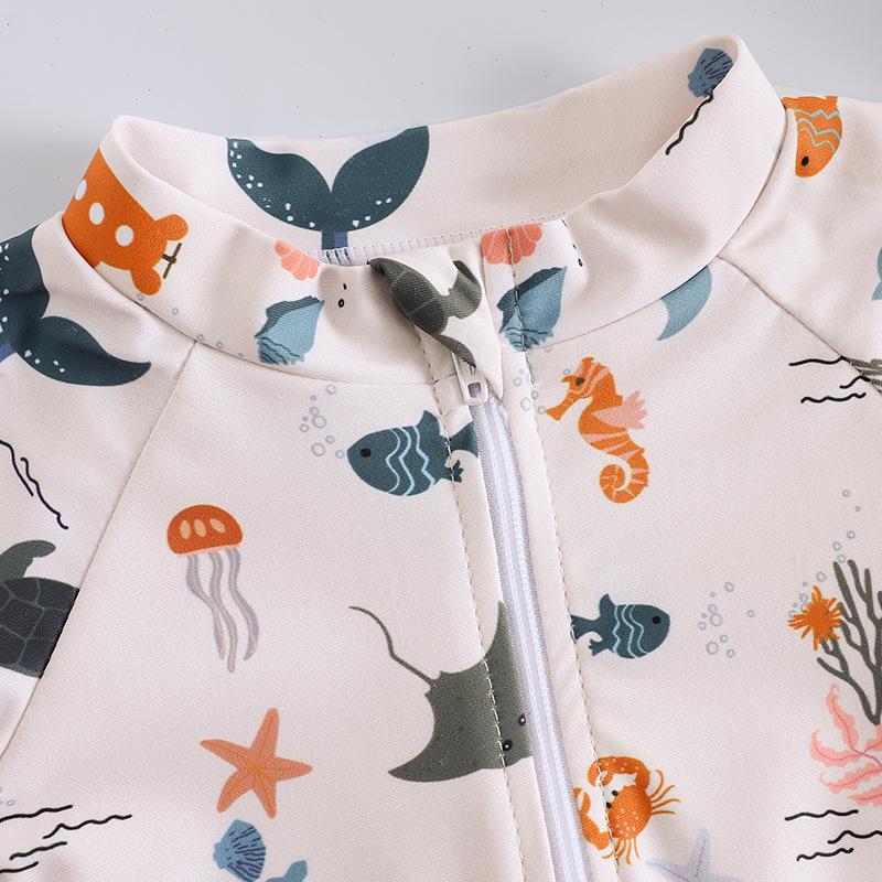 Children's Cartoon One-piece Swimsuit Boys Baby Quick-drying Sunscreen Swimsuit Baby Cute Dinosaur Ocean Theme Swimsuit