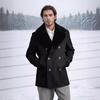 Men's Slim Fit Double-Breasted Wool Coat with Cashmere Fur Collar - European Sizes for Autumn/Winter