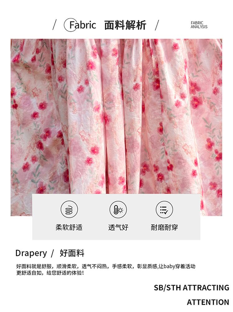 Girls' dress summer 2026 new item beautiful floral bubble sleeves princess dress summer dress children's dress